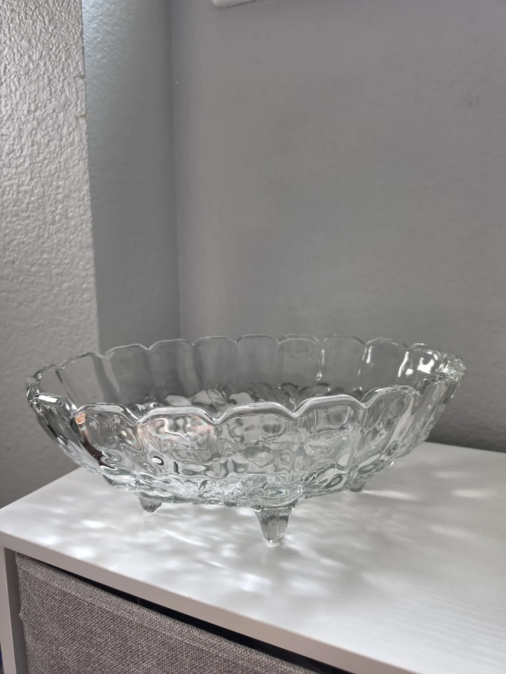 Vintage Indiana Glass Fruit Pattern Oval Footed Serving/Devorative Bowl